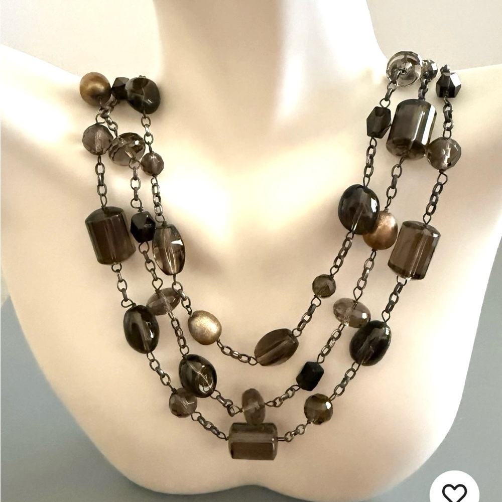 Lucas Lameth LUC Sterling Silver Brown Glass Triple Strand Necklace